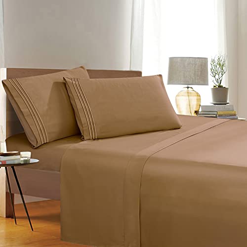 Elegant Comfort 4 Piece 1500 Thread Count Luxurious Ultra Soft Egyptian Quality Coziest Sheet Set, King, Dark Tan Taupe