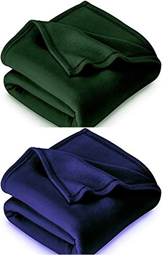 MORADO® 500 TC Solid/Plain Light Weight Polar Fleece Single Panipat Famous Warm or Hot AC Blanket Pack of 2 (90X60 Inches, Blue and Green)