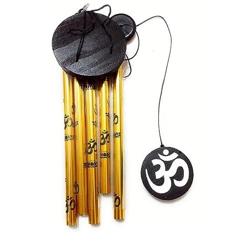 DHARMIK Art OM Metal Wind Chimes with 5 Golden Pipes Home Balcony Garden Positive Energy, Home Decor Hanging (36 cm Height) (Golden, Metal)