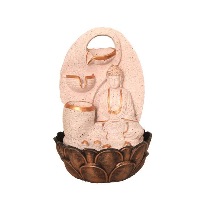 Art N Hub Lord Buddha Home Decorative Water Fountain Best Home and Office Inauguration Gift Items | Built (27 x 27 x 40 CM | Dotted Pink Copper)