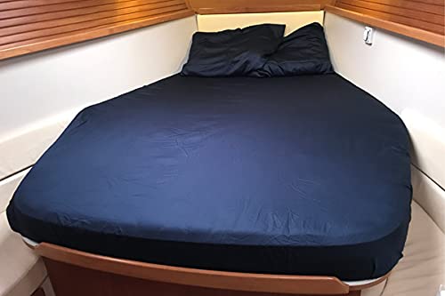 CinchFit USA Made Boat Bedding - Quahog Bay Boat Sheets (Blue, Universal XL V Berth)