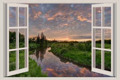 JVERF - JZZA26699 Rivers Sunrises and| Self-Adhesive Open Window Wall Sticker