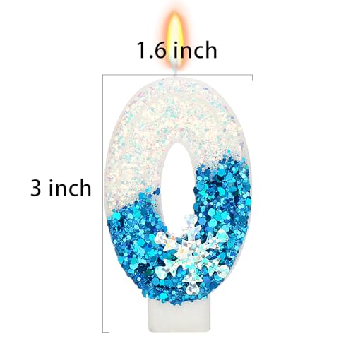 Snow Themed Birthday Candles, Winter Birthday Party Supplies, 2.76 inch Number 0 Cake Topper Decoration (Number 0)