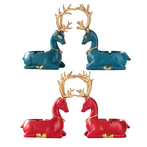 MYADDICTION Couple Deer Statue Ashtray Animal Statue Crafts Resin for Office Home Cafe Blue