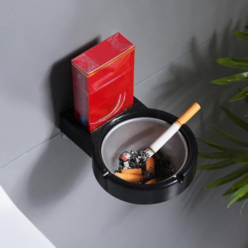 HARVA Wall Mounted Ashtray for Bathroom, Toilet, Balconies Walls, office | Stainless Steel Ashtray Cigarettes Storage Rack (Black)