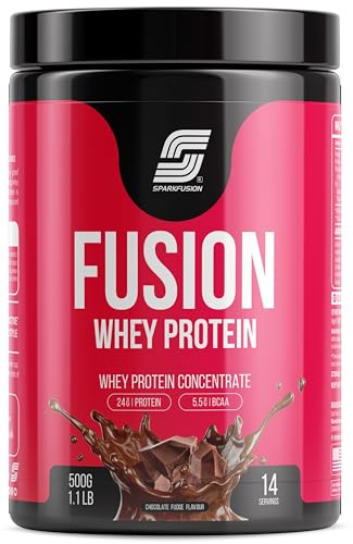 Sparkfusion Fusion Whey Protein Concentrate Powder|24g Protein,5.5g BCAA per Serving|For Muscle Recovery Workout Drink,Lean Muscle Growth | For Men & Women (Chocolate Fudge, 500 g (Pack of 1))