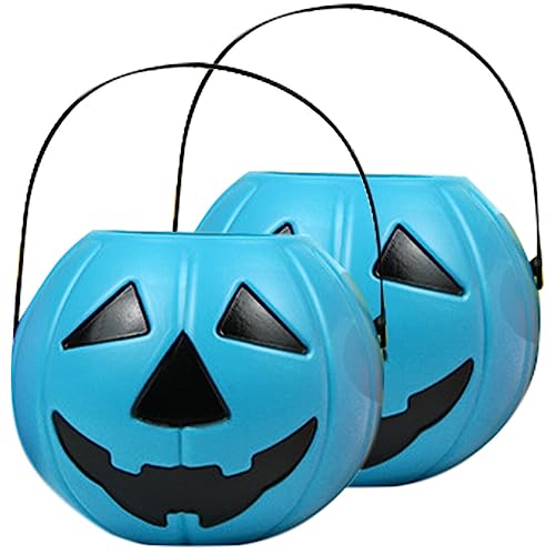 Garneck 2PCS Pumpkin Bucket - Trick or Treat Halloween Pumpkin Pail, Candy Bucket with Candle, Funny Pumpkin Candy Bucket for Halloween Party (Blue)