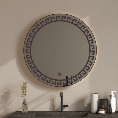 TINITALO Bathroom LED Mirror Home Mirror Wall Mirror with Touch Sensor, 3 Light Effects, Glass, Round LED-65 (30 x 30 Inch)