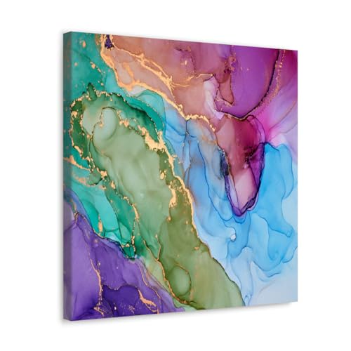 GADGETS WRAP Canvas Gallery Wrap Framed for Home Office Studio Living Room Decoration (17x17inch) - Green Purple Blue & Gold Abstract