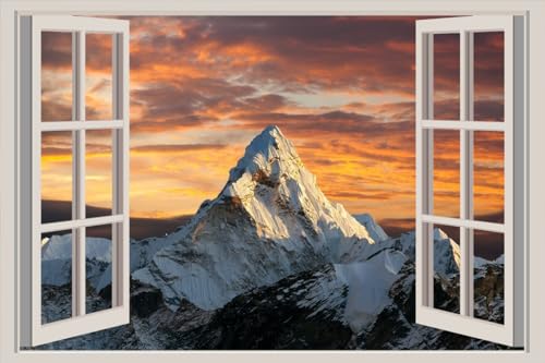 JVERF - JZZA29253 Sunrises and Sunsets Mountains Everest Nepal| Self-Adhesive Open Window Wall Sticker