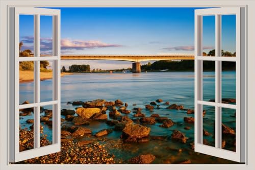 JVERF - JZZA26675 Rivers Stones Bridges Germany Rhine| Self-Adhesive Open Window Wall Sticker