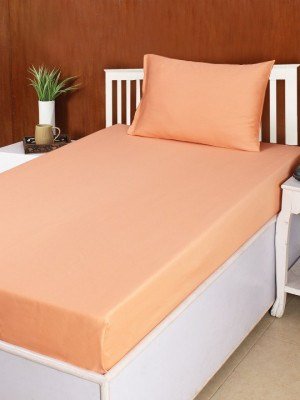 Shri Anand Creations 100% Cotton Bedsheet for Single Bed Bedsheet Only(White) (Peach)