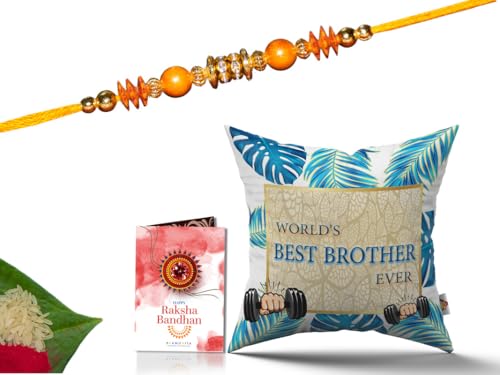 Pillow Rakhi for Brother with Gift - Rakhi with Rakhi Cushion with Filler Greeting Card- Rakhi for Brother, Gifts for Brother, Gifts for Rakhi, Gifts for Rakshabandhan Rakhi Gifts-CH-BRO-14-PF