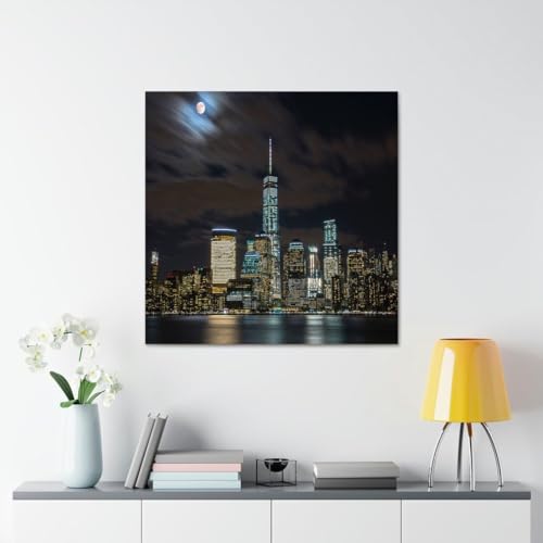 GADGETS WRAP Canvas Gallery Wrap Framed for Home Office Studio Living Room Decoration (17x17inch) - New York City During Nighttime