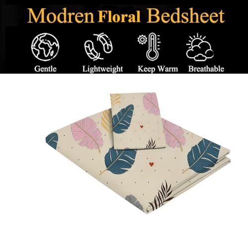 IVAZA Cotton Feel Ezyption Cotton Wrinkle Free Soft Hypoallergenic Bed Sheet | Floral Printed Single Bedsheet Size with 1 Pillow Cover (60x90 Inches Cream