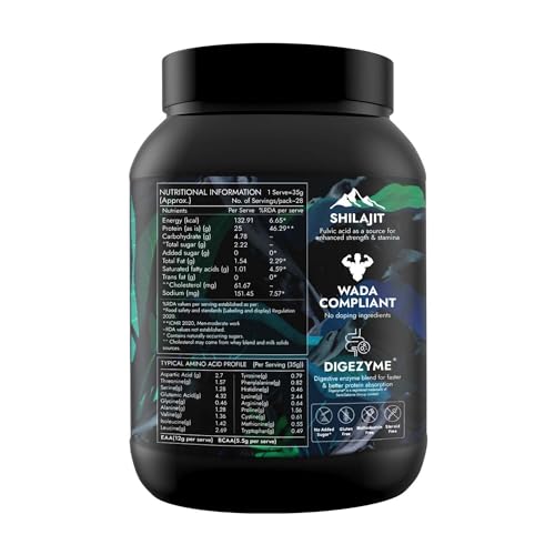 Kapiva TestoFuel Shilajit Whey Protein with Digezyme| 25g Protein | 5.5g BCAA | Faster Absorption | Boosts Stamina | Chocolate Flavor, 1Kg/ 2.2lb