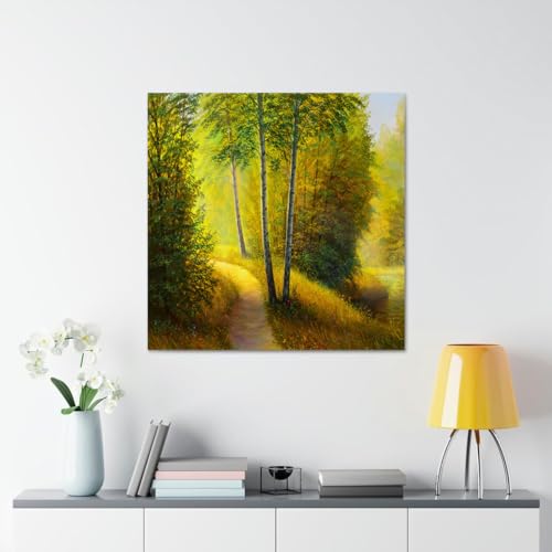 GADGETS WRAP Canvas Gallery Wrap Framed for Home Office Studio Living Room Decoration (17x17inch) - Light Green Forest Oil Painting