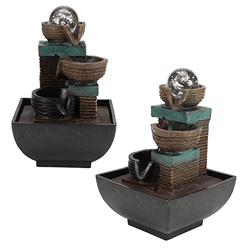 Set of 2 Tabletop Fountain with LED Lights, Innovative Fengshui Meditation Relaxing Peaceful Indoor or Outdoor Zen Water Fountain with Electric Submersible Pump, Indoor Tabletop Water Fountain(3