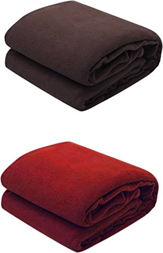 Goyal's ® Double Fleece Blanket Brown & Red Set of 2