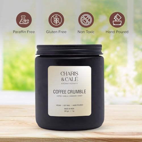 Charis & Cale Coffee Crumble Candle Jar - 200 Gm | Smokeless, Soot-Free & Non-Toxic Candles for Home Decor & Aromatherapy | Long Burning Time of 30+ Hours | Best for Gifting & Meditation