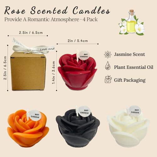 4 Pack Rose Shape Candles for Women - Aromatic Pastel Aesthetic Candle with Jasmine Fragrance - Candle Gift for Friends Colleagues and Classmates