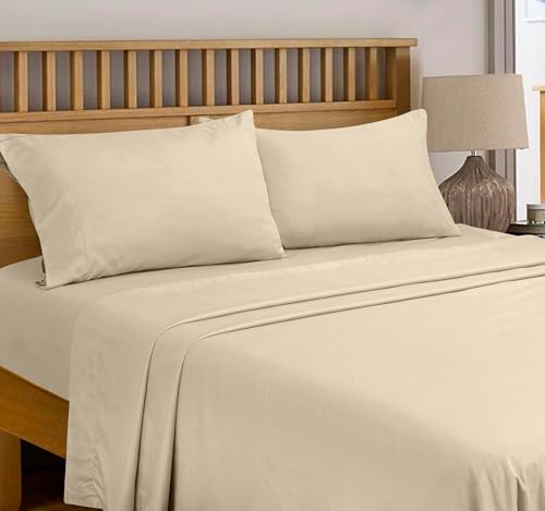 ROYALE LINENS 300 Thread Count 100% Long Staple Combed Cotton Flat Sheet - Super Soft - Top Sheet - Full Flat Sheet Sold Separately - Breathable, Cool & Crisp Percale Flat Sheet Only (Full, Cream)