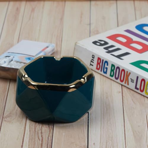 Pakhi Decor Groovy Ceramic Ashtray for Home & Office, Green (10352)