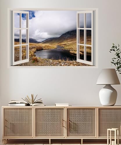 JVERF - JZZA24649 Mountains Scotland| Self-Adhesive Open Window Wall Sticker