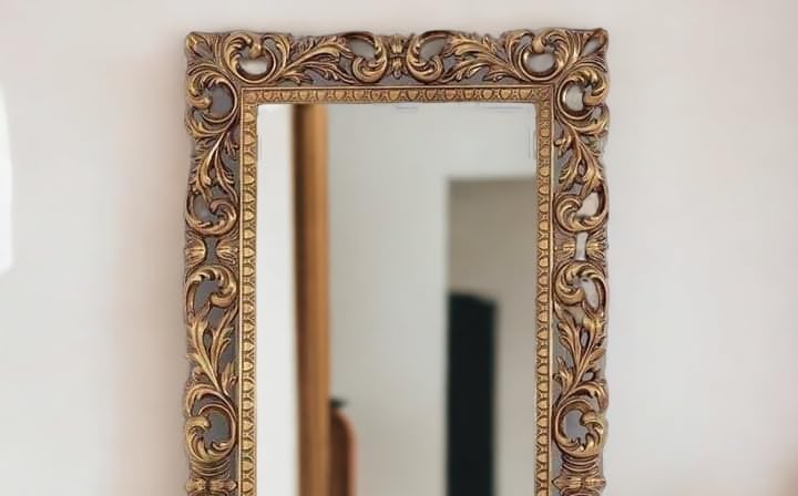 AESTHETIC DECOR (4x2.5 Wooden Carved Wall Mirror Frame Solid Wood, | with Out Mirror | Crown Pattern