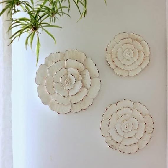 VAS Collection Home Wood Carving Wall Panel Fresh Flower/Park Flower/Artificial Flower Pack of 3 Piece