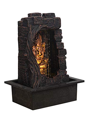 ARTINEST Polyresin Golden Brown Ganesha one Step Indoor Table Top Water Fountain with Adjustable Speed Control(Size: 31*42*23 cm)