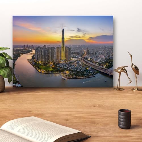 GADGETS WRAP Canvas Gallery Wrap Framed for Home Office Studio Living Room Decoration (14x11inch) - Saigon City at Night