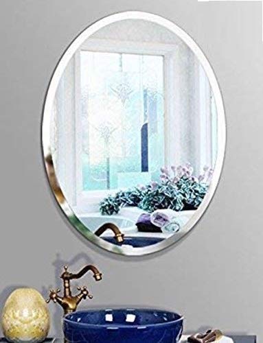 SEVEN HORSES Frameless Oval Bevelled Wall Mirror for Dressing,Bedroom,Bathroom, Living Room,Entrance and Makeup Mirror (14 inches X 20 inches, Unframed, White)