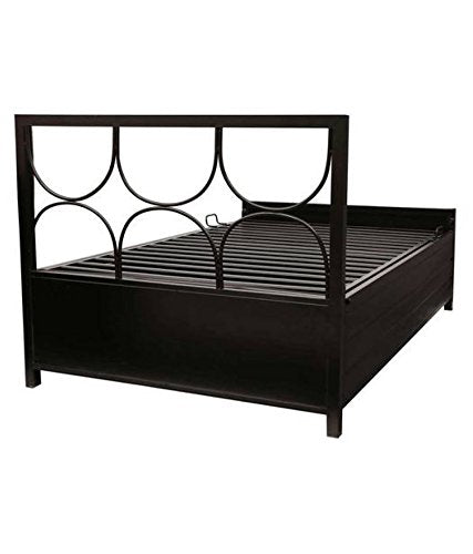 Royal Interiors Circulus Metal Matte Finish Bed with Hydraulic Storage with Foam Mattress (King Size, Black)