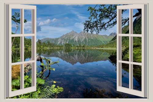 JVERF - JZZA25698 Norway Mountains Lake Laukvik| Self-Adhesive Open Window Wall Sticker