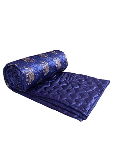 fashhub Silk Double Bed Jaipuri Razai Quilt Light Weight - Abstract, Blue- All Seasons Comfort Quilt(Blue Hathi Print)