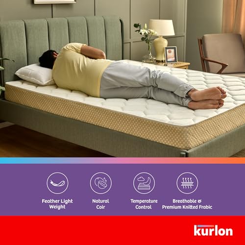 Kurl-On Mattress | Kurlo Bond Plus | Orthopedic 6-Inch Queen Size Bed Mattress (72x60x6 Inches, Medium Soft), Natural Coir + Bonded Foam, Soft Foam for Comfort.