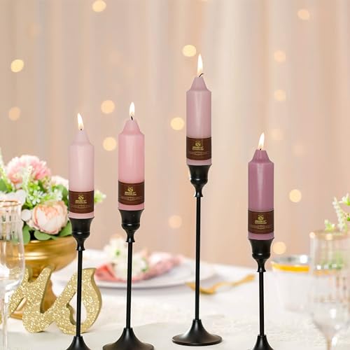 Taper Candles Pack of 4 Pink Gradient Candlesticks 5inches Short Tapered Candle - Handmade Unscented Smokeless for Home Centerpieces Decoration Holiday Wedding Party Gift