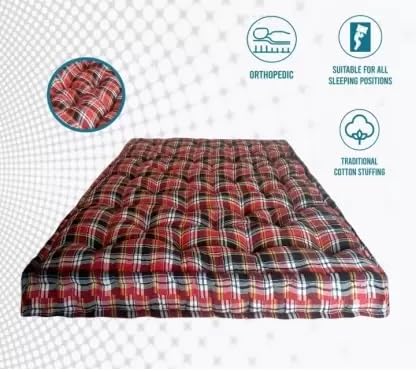 IMSMARTMART Heavy Border Plus 5 inch Single Cotton MattressSoft Cotton Multicolor Mattress Gadda Single Bed Ideal Travel, Home, Hotel, Marriage Hall (L x W: 72 inch x 36 inch)