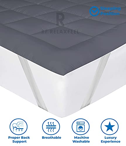 RF 600 Gsm Ultra - Soft Light Weight Hypoallergenic Cotton Microfibre Mattress Padding/Topper for Comfortable Sleep -Grey Colour of Single Size 48x78 Inch