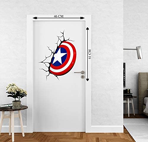 Sticker Cart™ Captain America Shield Door Sticker | Sticker for Living Room, Bedroom, Office (Vinyl, Standard, Multicolour)