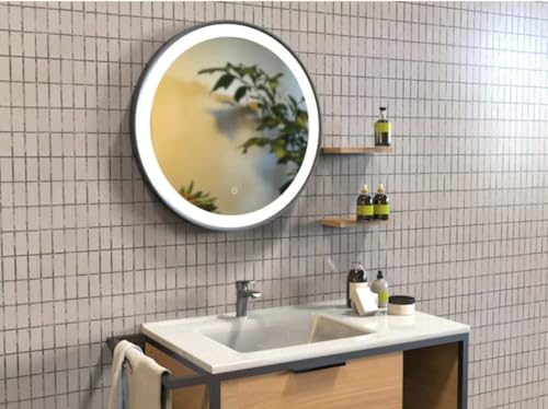 TINITALO Bathroom LED Mirror Home Mirror Wall Mirror with Touch Sensor, 3 Light Effects, Glass, Round LED-73 (24 x 24 Inch)