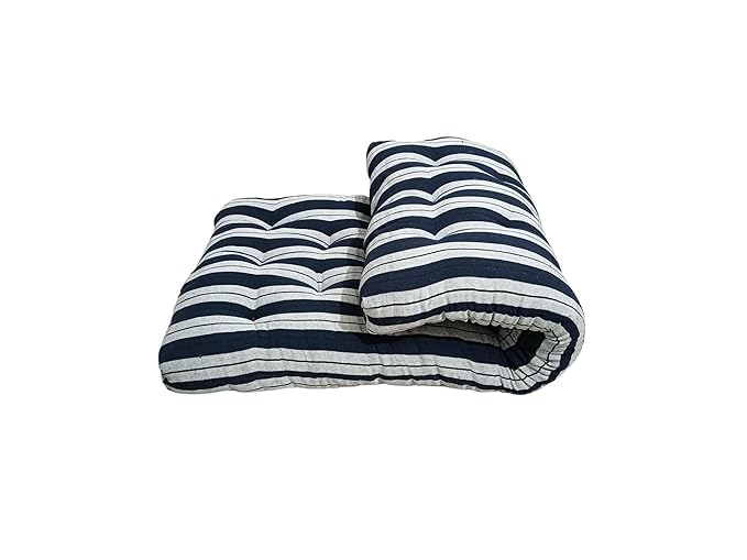 JY Soft Black Cotton Filled Foldable Quilt | Single Bed Rui ka Mattress(6 x 3 Feet or 72 x 36 Inches, Blue-White Striped Color) Box