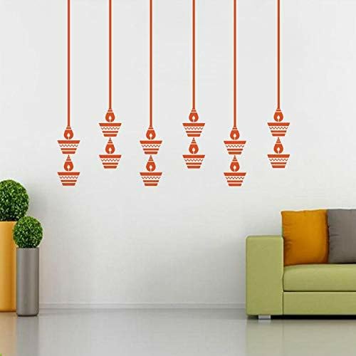 GADGETS WRAP Vinyl Hanging Diyas for Diwali Wall Stickers Decoration, 90 x 60 cm, Orange, Religion