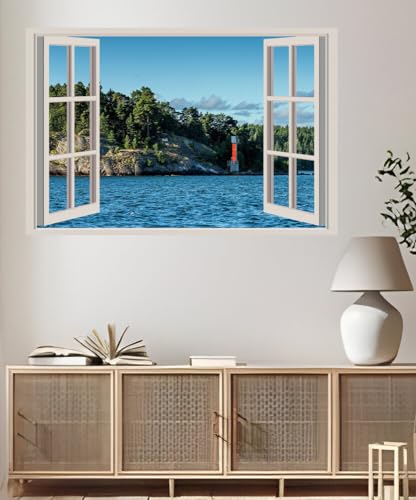 JVERF - JZZA29458 Sweden Rivers Forests| Self-Adhesive Open Window Wall Sticker