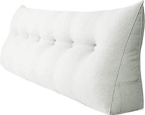 INDIDECOR 80561 Classic Decorative Bed Pillow Large Wedge Pillows Throw Headboard Back Support Body Lumbar Backrest Reading Linen Off White 180 cm x 21 cm x 50 cm