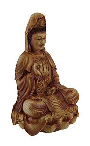 Zeckos Guanyin Goddess of Mercy Sitting On Lotus Wood Finish Statue