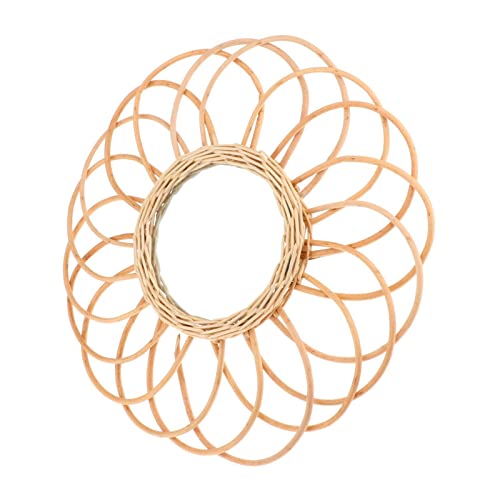 ATORSE® Natural Rattan Wall Mirror Small Handwoven Wicker Home Art Decoration B Dia 40Cm