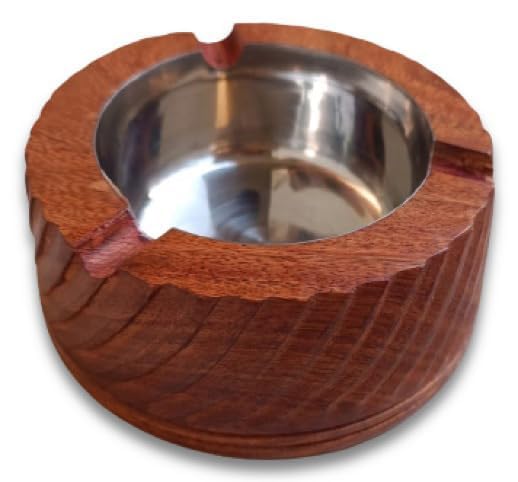 U.S Enterprises Wooden Ash Tray with Stainless Steel Bowl, Round Shape|Cigarette ashtray|Smoking accessories|Modern ashtray|Ashtray set