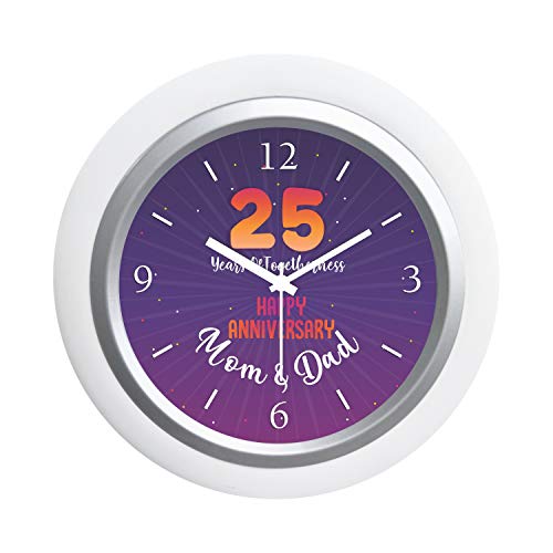 TheYaYaCafe Yaya Cafe� Happy 25th for Mom Dad, Table Desk Clock Plastic Framed- 6x6 inches, Printed Round (White Frame, Unbreakable Flexiglass Cover, Analog)